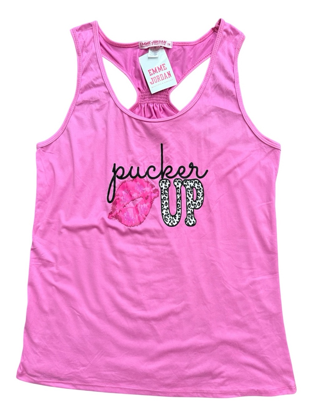 NWT Emme Jordan Pink Pucker Up Lip Graphic Pajama Loungewear Tank Top 3X